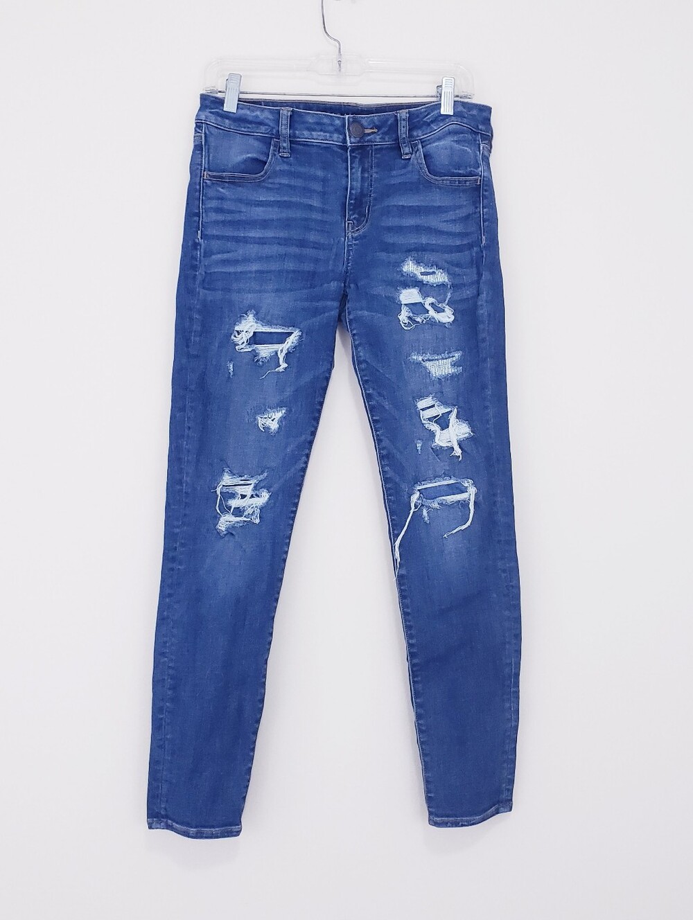 American Eagle Jegging Distressed Jeans Ripped Denim Size 10 Dark Wash NO SKIN